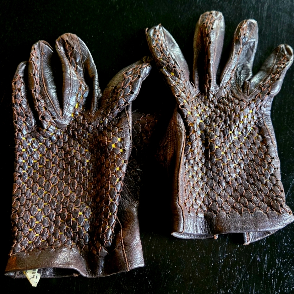 Italian Vintage Brown Leather   Gloves